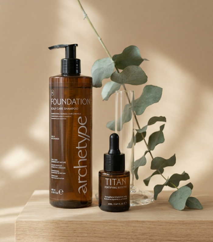 Archetype Scalp Healing ritual kit with Foundation sulfate-free shampoo and Titan fortifying booster